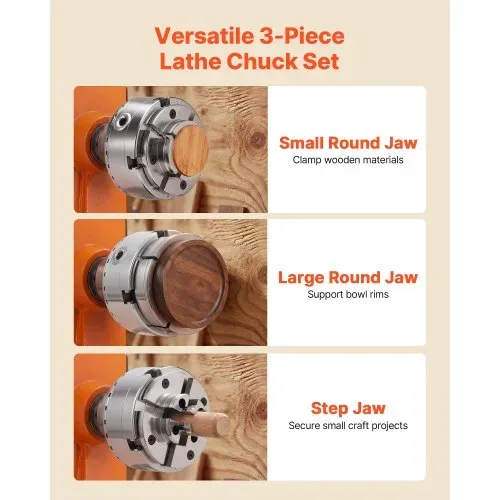VEVOR 4 Zoll Drechselfutter 4 Backen Zentrierfutter mit 1 Zoll x 8 TPI Gewinde & Adapter, mit Rundbacken & Stufenbacken, Hochfester Stahl Vernickelte Oberfläche Spreizen und Klemmen für Drechselbänke VEVOR 4 Zoll Drechselfutter 4 Backen Zentrierfutter mit 1 Zoll x 8 TPI Gewinde & Adapter, mit Rundbacken & Stufenbacken, Hochfester Stahl Vernickelte Oberfläche Spreizen und Klemmen für Drechselbänke