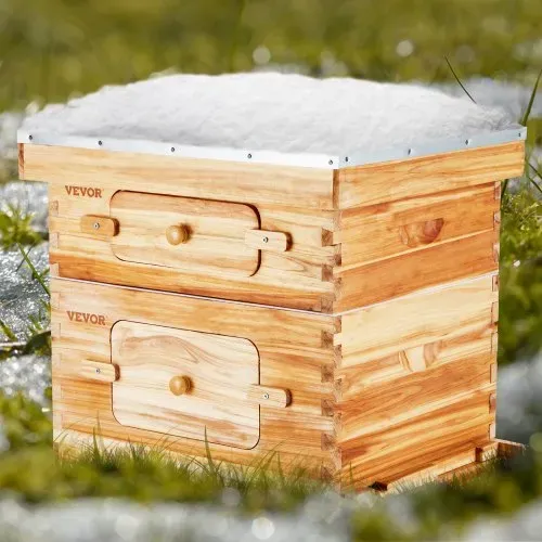 VEVOR Bienenstock, 20 Rahmen, Bienenbeute Zander, mit Bienenwachs beschichtetes Tannenholz, 1 tiefer + 1 mittlerer Bienenkasten, Langstroth-Bienenstock-Set, transparente Acrylfenster mit Fundamenten – Bild 7