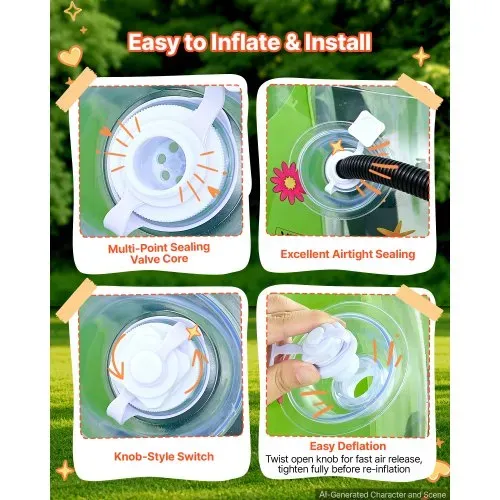 VEVOR 2 x 0,9 m Bumper Bälle 0,4 mm PVC Aufblasbar für Kinder, Sumo Bälle für Rasen, Park, Camping & Hinterhof, Heißverklebte Griffe, Stabil Sitzende Schultergurte & Gurtversteller, Dinosaurier-Waldmotiv – Bild 5