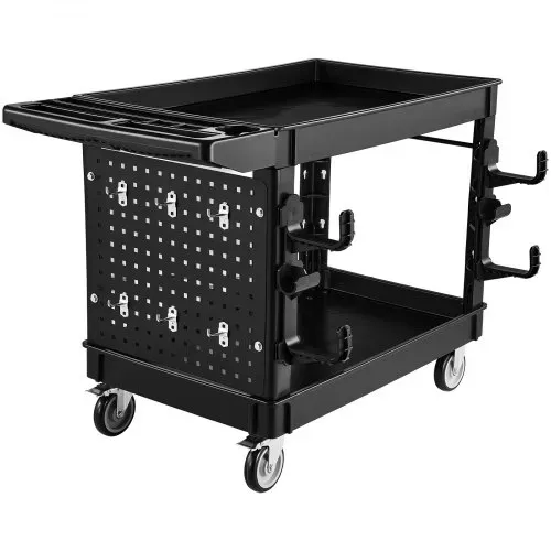 VEVOR Servicewagen Werkstattwagen Werkzeugwagen PP 1140x610x840mm Schwarz, Rollwagen mit 250kg Tragkraft, Inkl. 2 Ebene 4 Rollen Pegboard Haken Handgriff mit Ablagefach, Allzweckwagen für Werkstatt – Bild 9