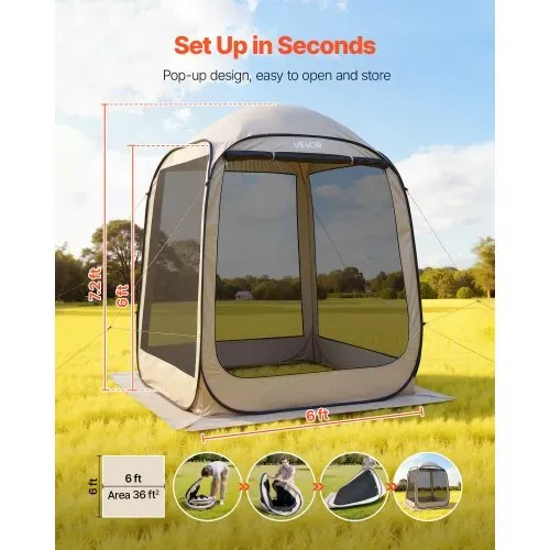 VEVOR Campingzelt, 182,88×182,88×219,4 cm, Partyzelt für 4-6 Personen, Pop Up Zelt mit Tragetasche, Netz-Seitenwänden und Heringen, für Garten, Terrasse und Outdoor-Aktivitäten, Beige VEVOR Campingzelt, 182,88×182,88×219,4 cm, Partyzelt für 4-6 Personen, Pop Up Zelt mit Tragetasche, Netz-Seitenwänden und Heringen, für Garten, Terrasse und Outdoor-Aktivitäten, Beige
