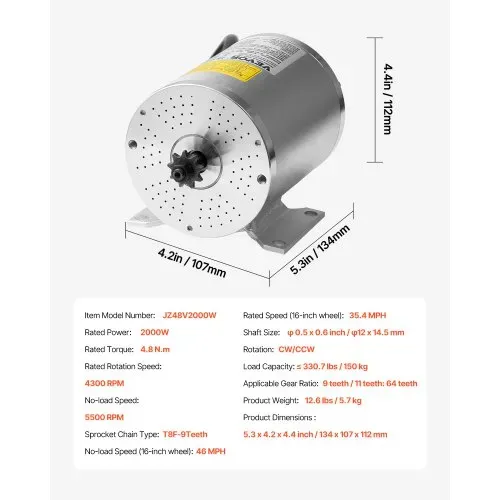 VEVOR 2000 W elektrischer bürstenloser Gleichstrommotor-Bausatz – 48 V 4300 U/min Elektromotor mit verbessertem Drehzahlregler und Gasgriff-Bausatz für Go Karts E-Bike Motorrad Roller DIY – Bild 6