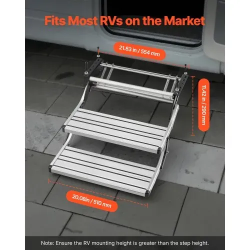 VEVOR Einziehbare Wohnmobiltreppe (2 Stufen), Wohnmobiltrittstufen mit 199,58 kg Tragkraft, Teleskopisch Klappbare Einstiegstreppe aus Aluminiumlegierung, Rutschfester Stahlrahmen für Wohnwagen – Bild 4