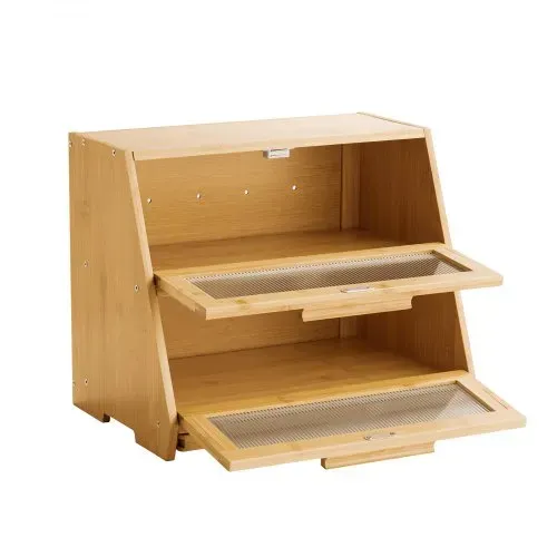 VEVOR Doppellagiger Brotkasten für Küchentheke Brotbehälter Brotbox Brot-Organizer aus Holz für selbstgebackenes Brot, Aufbewahrungsbehälter mit gewellter Acryl-Türplatte, Brotaufbewahrung Natur – Bild 9
