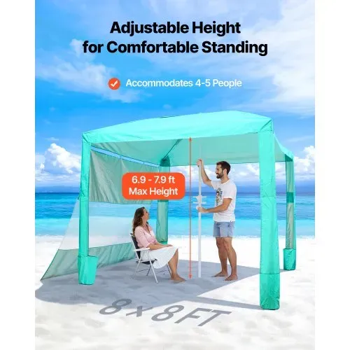 VEVOR Strand-Cabana, 2,4 x 2,4 m Strandzelt mit Seitenwand, UPF 50+ Sonnenschutz, Strandpavillon mit Sandsäcken, höhenverstellbarer & tragbarer Sonnenschutz für Familie und Freund, Grün VEVOR Strand-Cabana, 2,4 x 2,4 m Strandzelt mit Seitenwand, UPF 50+ Sonnenschutz, Strandpavillon mit Sandsäcken, höhenverstellbarer & tragbarer Sonnenschutz für Familie und Freund, Grün