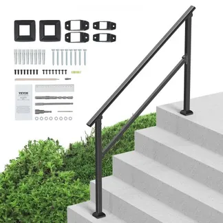 VEVOR Handläufe für Außentreppen, 4–5-stufiges Treppenhandlauf-Set, Übergangsgeländer aus Karbonstahl mit Montagesatz, Treppengeländer für Senioren, Betonstufen & Veranda & Deck, schwarzes Vierkantrohr VEVOR Handläufe für Außentreppen, 4–5-stufiges Treppenhandlauf-Set, Übergangsgeländer aus Karbonstahl mit Montagesatz, Treppengeländer für Senioren, Betonstufen & Veranda & Deck, schwarzes Vierkantrohr