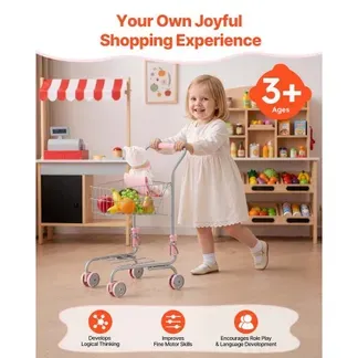 VEVOR Einkaufswagen für Kinder, Einkaufswagen Supermarkt Spielzeug mit Klappsitz für Puppen Stahlrahmen & Rollen, Faltbares Kaufladenzubehör mit Puppen-Spielset, Kaufmannsladen Spiele für Kinder ab 3 VEVOR Einkaufswagen für Kinder, Einkaufswagen Supermarkt Spielzeug mit Klappsitz für Puppen Stahlrahmen & Rollen, Faltbares Kaufladenzubehör mit Puppen-Spielset, Kaufmannsladen Spiele für Kinder ab 3