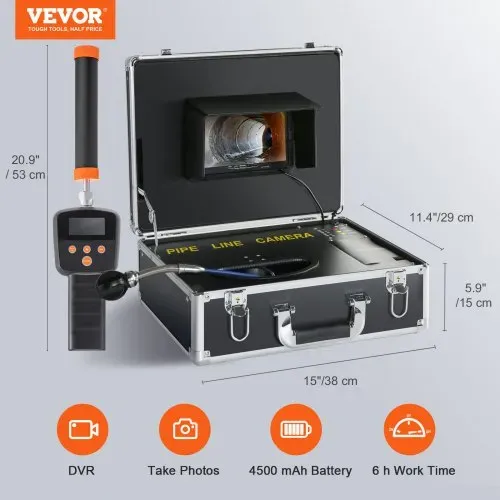 VEVOR Kanalkamera mit 512-Hz-Ortung, 40 m, 17,8 cm Rohrinspektionskamera mit DVR-Funktion, IP68-Kamera mit 12 einstellbaren LEDs, einer 16-GB-SD-Karte für Abwasserleitungen, Haus, Kanalabflussrohre – Bild 6