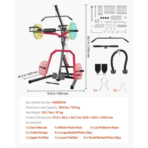 VEVOR Corner Leverage Gym Heim-Fitnessgerät mit 2:1-Verhältnis LAT Low Row System, Krafttrainingsgerät für Kniebeugen Kreuzheben Bankdrücken Bizepscurls, verstellbare Ganzkörper-Trainingsstation – Bild 6