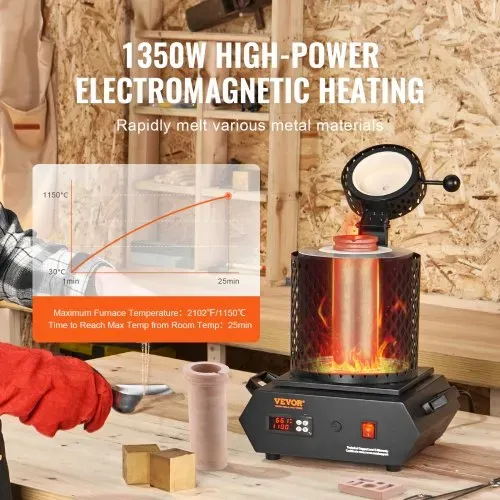VEVOR Goldschmelzofen1350 W 1150 ℃ Max. Temperatur, digitaler elektrischer Schmelzofen 1 kg / 3 kg Keramiktiegel mit Tiegelzange & Handschuhen, zur Verarbeitung von Gold Silber Kupfer Aluminium rot – Bild 3