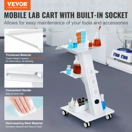 VEVOR Laborwagen, Medizinischer Servicewagen mit Integrierter Steckdose, Mobiles Dessert aus 3-lagigem Metall, mit Drehbaren Rädern, Belastung 100 kg, für Labor, Klinik, Schönheitssalon, Salon VEVOR Laborwagen, Medizinischer Servicewagen mit Integrierter Steckdose, Mobiles Dessert aus 3-lagigem Metall, mit Drehbaren Rädern, Belastung 100 kg, für Labor, Klinik, Schönheitssalon, Salon