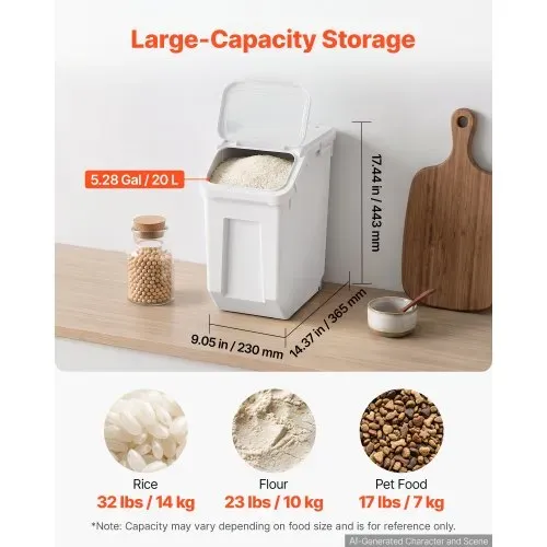VEVOR Reisbehälter 20 L Tierfutterbehälter aus PP-Kunststoff Stapelbar für Getreide, Reis (14 kg), Müsli und Mehl (10 kg), Luftdichter Deckel, Doppelter Dichtungsring, Sichtfenster und Messbecher VEVOR Reisbehälter 20 L Tierfutterbehälter aus PP-Kunststoff Stapelbar für Getreide, Reis (14 kg), Müsli und Mehl (10 kg), Luftdichter Deckel, Doppelter Dichtungsring, Sichtfenster und Messbecher