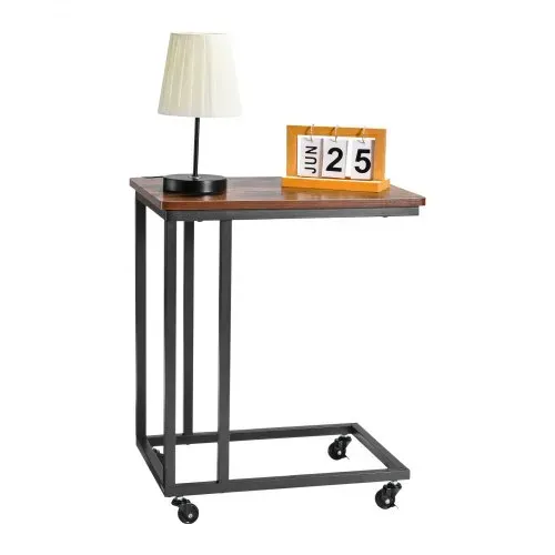 VEVOR Beistelltisch Kaffeetisch mit Metallrahmen rollbar, C-förmiger Couchtisch für Wohnzimmer Schlafzimmer Büro 500 x 350 x 605 mm TV-Tablett, Wohzimmertisch Sofatisch Braun und Schwarz – Bild 10