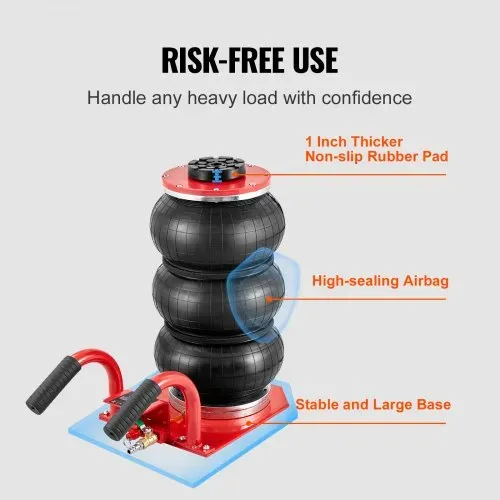 VEVOR Pneumatischer Wagenheber Triple Bag Air Jack 3 t, Dreifachbeutel-Luftheber 140-450 mm Hubhöhe Airbag-Luftwagenheber, 5 Minuten Hub Luftheber mit kurzem Griff, Wagenheber Rot Arbeitssparend – Bild 5