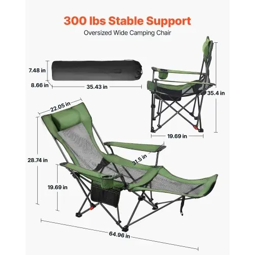 VEVOR Campingstuhl faltbar, Liegestuhl mit 4 verstellbaren Positionen, Relaxsessel Liege mit Getränkehalter, Netz-Strandstuhl mit Kopfstütze & Fußstütze, trägt 100 kg, für Outdoor Camping, grün VEVOR Campingstuhl faltbar, Liegestuhl mit 4 verstellbaren Positionen, Relaxsessel Liege mit Getränkehalter, Netz-Strandstuhl mit Kopfstütze & Fußstütze, trägt 100 kg, für Outdoor Camping, grün