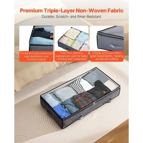 VEVOR Unterbettkommode Unterbettaufbewahrungstasche 4 Stk. (996 x 500 x 180 mm) Unterbettbehälter mit transparenten Deckeln (90 L), Aufbewahrungsbox Organizer für Kleidung Schuhe Schlafzimmer VEVOR Unterbettkommode Unterbettaufbewahrungstasche 4 Stk. (996 x 500 x 180 mm) Unterbettbehälter mit transparenten Deckeln (90 L), Aufbewahrungsbox Organizer für Kleidung Schuhe Schlafzimmer
