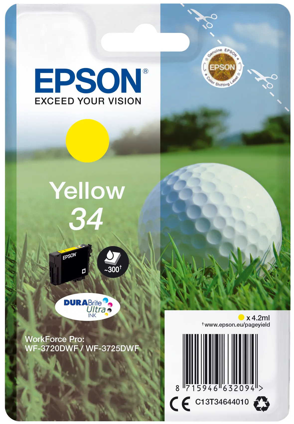 Epson Golf ball Singlepack Yellow 34 DURABrite Ultra Ink Epson Golf ball Singlepack Yellow 34 DURABrite Ultra Ink