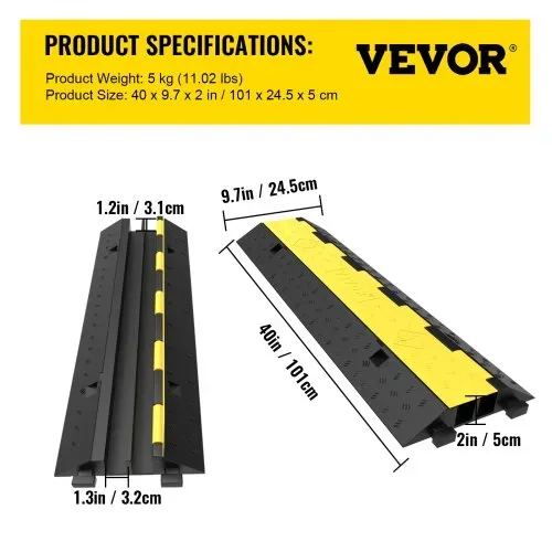 VEVOR 5 Stk. Kabelschutzmatte 2 Kanal 101 x 24,5 x 5 cm, Kabelbrücke Traglast ca. 5T aus PVC & Gummi für Modulares Kabel, Überfahrschutz für Kabel, Ideal für Büro Büro Spielfelder Parkplätze, Schwarz – Bild 6