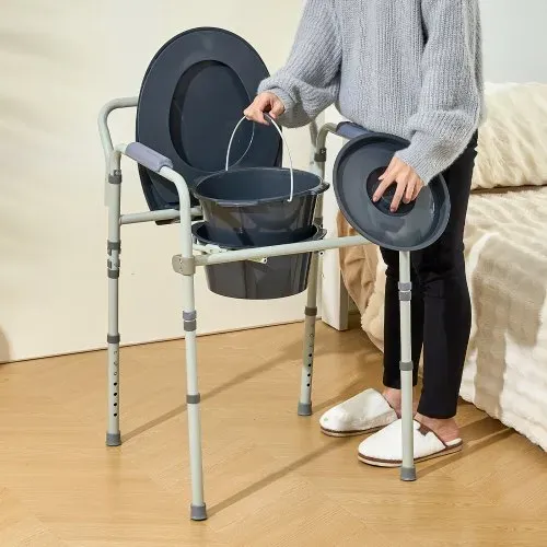 VEVOR Toilettenstuhl, Nachtkommode mit Breiterem Toilettensitz, 7-stufig Höhenverstellbar 44-59 cm, Abnehmbarer 5,8-Liter-Eimer, Einfach zu Montieren, 158,8 kg Kapazität, Erhöhter Toilettensitz – Bild 7