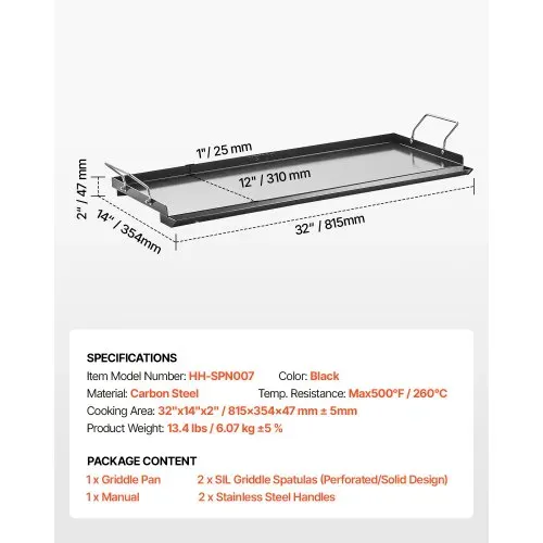 VEVOR Grillplatte Grillpfanne Karbonstahl universelle rechteckige Platte (812 x 310 mm) mit flacher Oberseite, Gasgrill-Grillplatte für BBQ-Grill Teppanyaki, tragbares Familienkochgeschirr mit Griff – Bild 6
