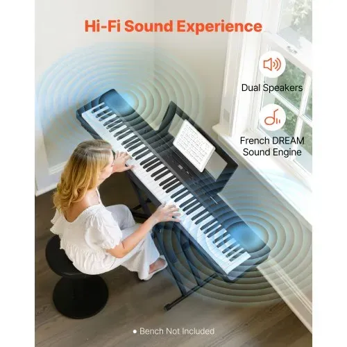 VEVOR Digitalpiano, 88 Tasten vollgewichtet, E-Piano Doppeltastatur & Lautsprecher mit X-Ständer, Sustain-Pedal, Aufnahmefunktion, 280 Töne, Kabellose Verbindung, für Anfänger, Schwarz – Bild 2