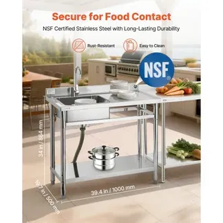 VEVOR Spültisch Spülbecken Edelstahl (100 x 50 x 94 cm), Einzelbecken mit Wasserhahn & Ablage, Küchenspüle für Garage Restaurant Wäscherei, Waschtisch Außenspüle mit Arbeitsplatte (recht) VEVOR Spültisch Spülbecken Edelstahl (100 x 50 x 94 cm), Einzelbecken mit Wasserhahn & Ablage, Küchenspüle für Garage Restaurant Wäscherei, Waschtisch Außenspüle mit Arbeitsplatte (recht)
