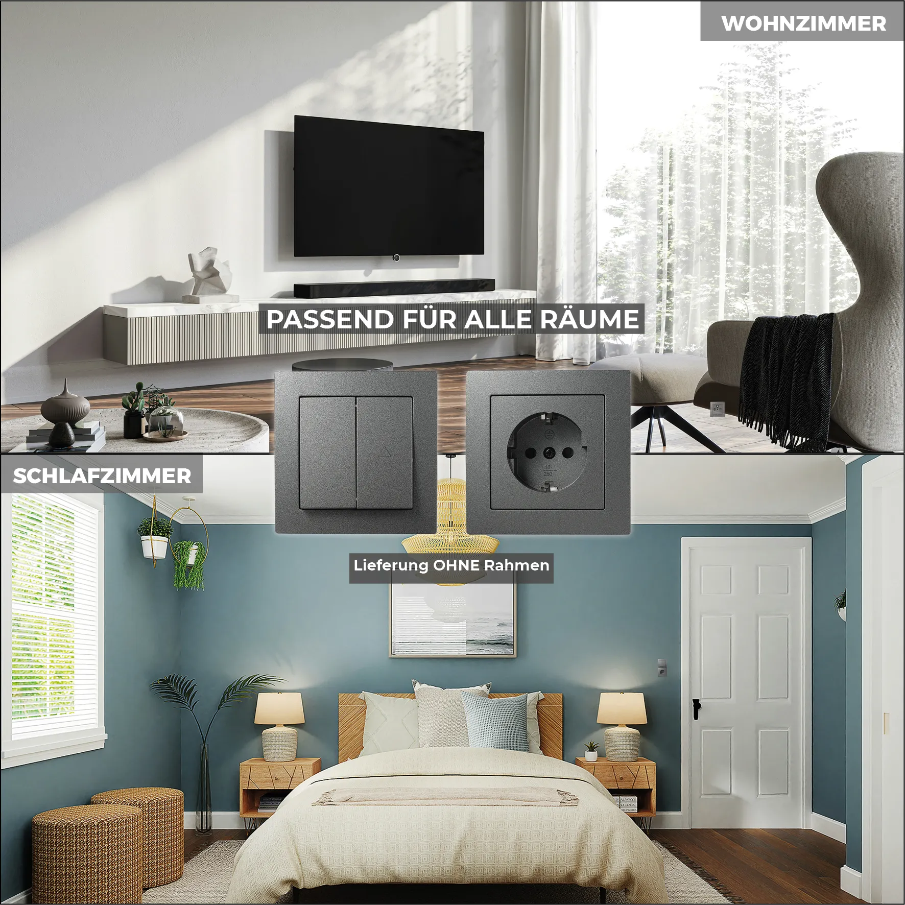 Jalousie-Taster McPower ''Flair'', Hoch und Runter, 250V~/10A, UP, anthrazit – Bild 5