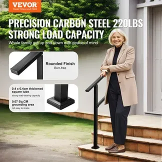 VEVOR Handlauf 103 cm, Treppengeländer-Set für 2–3 Stufen, schwarzes Vierkantrohr mit horizontaler Stange, Stützgeländer aus Karbonstahl für Senioren, Beton- & Decktreppen VEVOR Handlauf 103 cm, Treppengeländer-Set für 2–3 Stufen, schwarzes Vierkantrohr mit horizontaler Stange, Stützgeländer aus Karbonstahl für Senioren, Beton- & Decktreppen