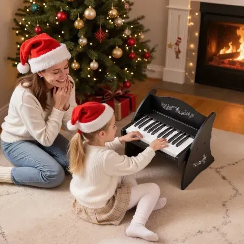 VEVOR Kinder Keyboard, 25 Tasten, Digitales Holzpiano, Holzklavier ab 3 Jahren, Mini-Musikinstrument mit Realistischem Klang, Dual-Power, Einstellbare Lautstärke, Musikalische Früherziehung, Schwarz – Bild 7