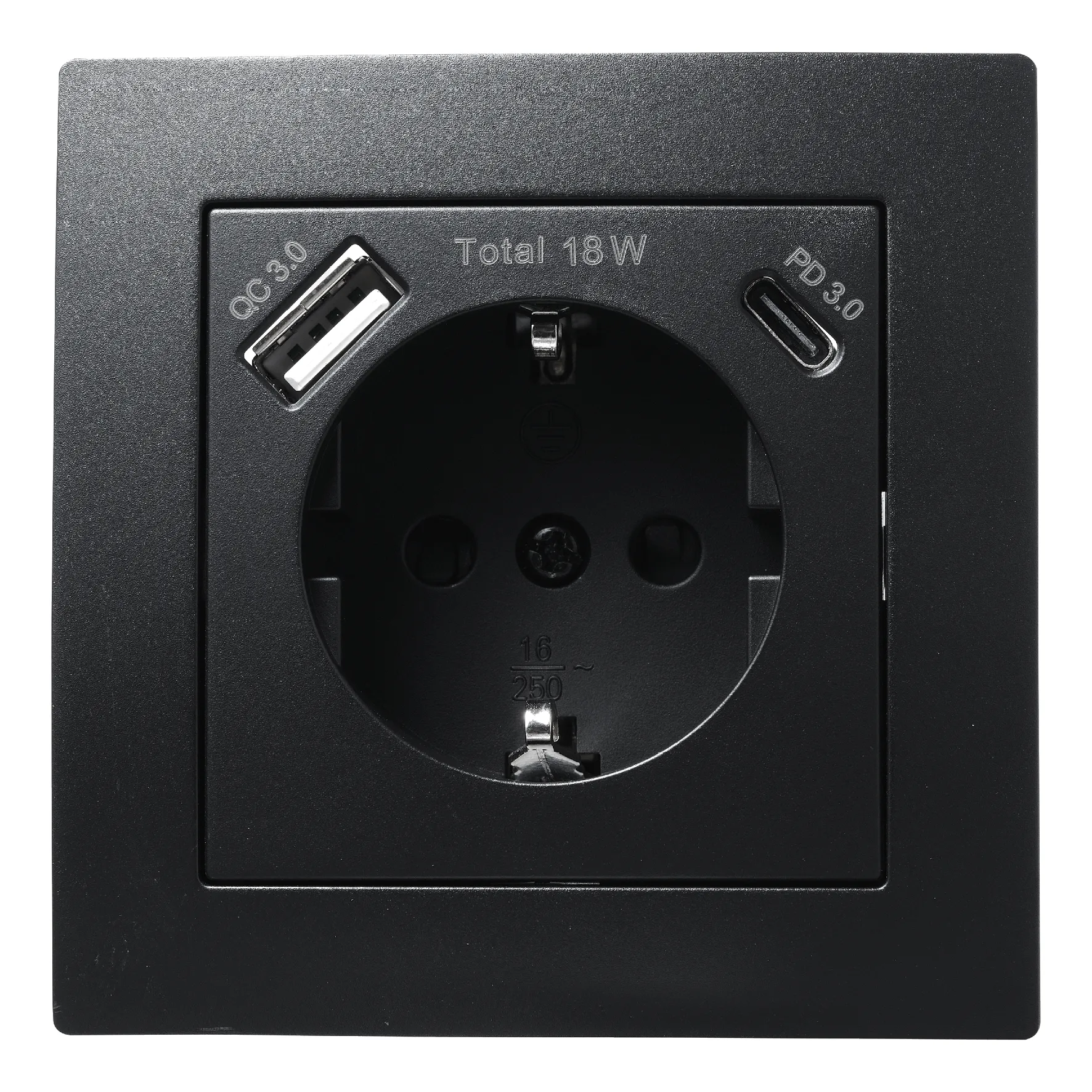 Schutzkontakt-Steckdose McPower “Flair“ 1x USB-C 18W PD, 1x USB-A, matt schwarz Schutzkontakt-Steckdose McPower “Flair“ 1x USB-C 18W PD, 1x USB-A, matt schwarz