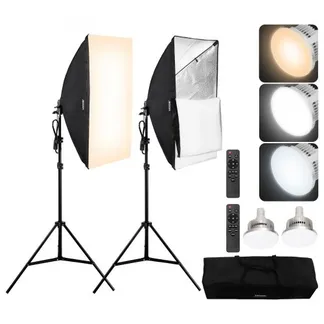VEVOR Softbox-Set, 500 x 700 mm, Profi Fotostudio Set mit 45 W 3000–6500 K LED-Birnen, 3 Dauerlichteffekte, Stativständer, Fernbedienung, Studioleuchten für Porträtaufnahmen, Live-Streaming VEVOR Softbox-Set, 500 x 700 mm, Profi Fotostudio Set mit 45 W 3000–6500 K LED-Birnen, 3 Dauerlichteffekte, Stativständer, Fernbedienung, Studioleuchten für Porträtaufnahmen, Live-Streaming