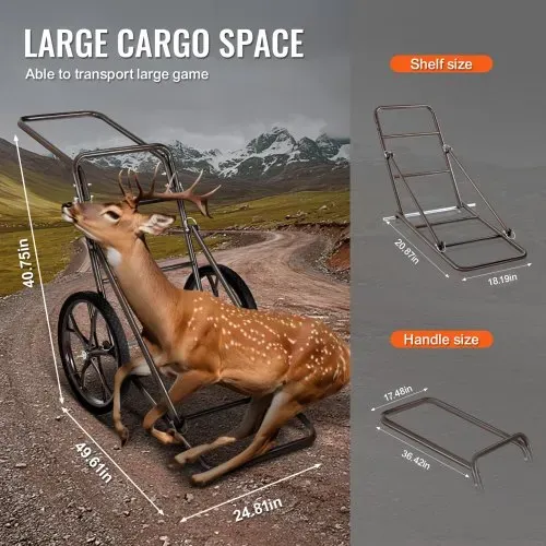 VEVOR Wildkarren, faltbarer Wildwagen 227 kg, Wildtransporter mit zwei 42 cm großen Rädern und ergonomischem Griff, Wildkarren-Zubehör, Allzweck-Transportwagen für die Jagd, Angeln und Wandern – Bild 3