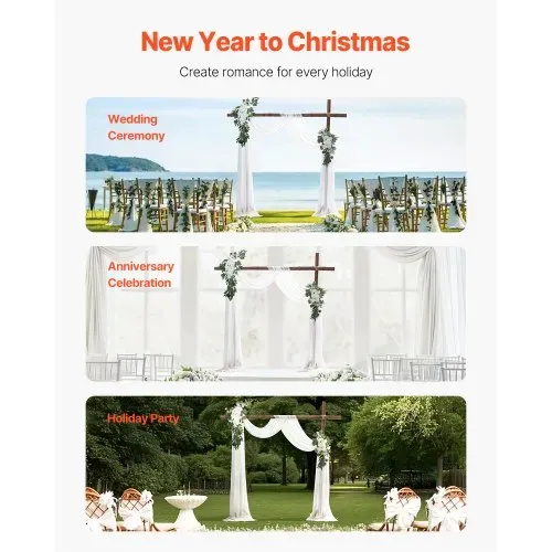 VEVOR Blumenset für Hochzeit Bogen, weiße Blumen für Traubogen mit Vorhängen (3er-Set) – 2 Blumenarrangements, 1 transparente Vorhänge, für Zeremoniensträuße, (Ohne Holzbogenständer) – Bild 5
