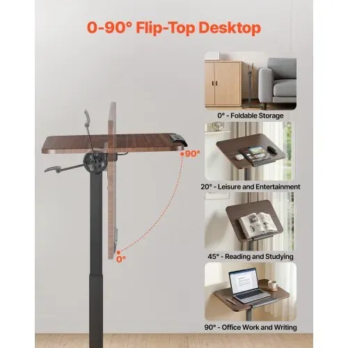 VEVOR Höhenverstellbarer Schreibtisch Computertisch 650x480x(760-1102)mm, Metallgestell, MDF-Tischplatte, 0-90° Neigbar, 15kg Belastbarkeit, Lenkrolle mit Bremsen, Steh-Sitz Tisch für Homeoffice Büro – Bild 3