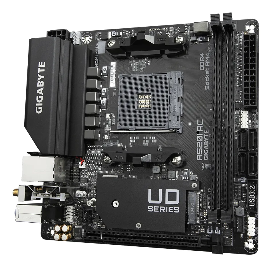 GIGABYTE A520I AC Motherboard - Unterstützt AMD Ryzen 5000 Series AM4 CPUs, 6 Phasen Digital VRM, bis zu 5300MHz DDR4 (OC), 1xPCIe 3.0 M.2, WIFI, GbE LAN, USB 3.2 Gen1 – Bild 4