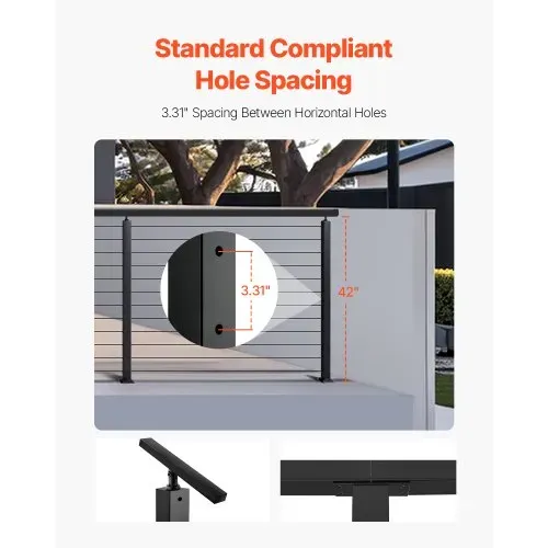 VEVOR Kabelgeländerpfosten, 1067x50,8x50,8 mm, Kabel-Treppengeländerpfosten, vorgebohrte horizontale Löcher, Edelstahl SUS304, für Handlauf, Balustrade, schwarz, 1JZLGZXHS106AWJO6001V0 – Bild 3