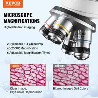 VEVOR Binokulares Mikroskop 10X, 25X, Compound Mikroskop, Objektive 4X, 10X, 40X, 100X, Labor Auflicht Binokulares Mikroskop Vergrößerung 40-2500, 100–240 V Labormikroskop Verbundmikroskop VEVOR Binokulares Mikroskop 10X, 25X, Compound Mikroskop, Objektive 4X, 10X, 40X, 100X, Labor Auflicht Binokulares Mikroskop Vergrößerung 40-2500, 100–240 V Labormikroskop Verbundmikroskop