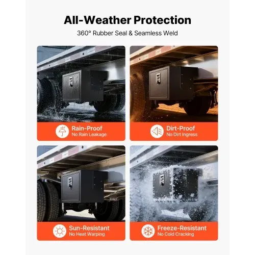 VEVOR Lkw Unterbaubox 609 x 457 x 457 mm Unterflur Staukasten Kaltgewalzter Stahl Wasserdichter Werkzeugkasten mit T-Griff Schloss für Lkw Anhänger Transporter Werkzeugkiste Unterflurkasten Schwarz – Bild 2