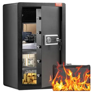 VEVOR Safe Tresor mit feuerfester Geldtasche, Einzeltür-Safe 113 L, 2 Trennwände, digitaler Möbeltresor mit Schlüssel und Code, Wertsachenbox für Geld und Schmuck, Geldtresor Schwarz VEVOR Safe Tresor mit feuerfester Geldtasche, Einzeltür-Safe 113 L, 2 Trennwände, digitaler Möbeltresor mit Schlüssel und Code, Wertsachenbox für Geld und Schmuck, Geldtresor Schwarz