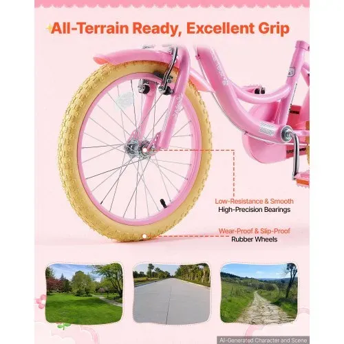 VEVOR Kinderfahrrad 18 Zoll Straßenfahrrad für 5-8 Jahre mit Ständer Rosa, Kinderrad für Mädchen, Kohlenstoffstahlrahmen, Prinzessin-Stil, Doppelbremsen, Verstellbarer Sitz, mit Puppensitz & Korb – Bild 5