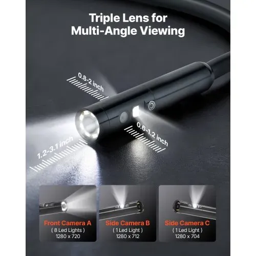 VEVOR Triple Lens Endoskopkamera mit 5 Zoll Bildschirm, 3000mAh Akku Inspektionskamera mit 5m Kabel 8X Zoom 180° Bildrotation IP67 Wasserdicht, 8mm Industrie Endoskop mit Licht für Auto Rohre Abfluss VEVOR Triple Lens Endoskopkamera mit 5 Zoll Bildschirm, 3000mAh Akku Inspektionskamera mit 5m Kabel 8X Zoom 180° Bildrotation IP67 Wasserdicht, 8mm Industrie Endoskop mit Licht für Auto Rohre Abfluss