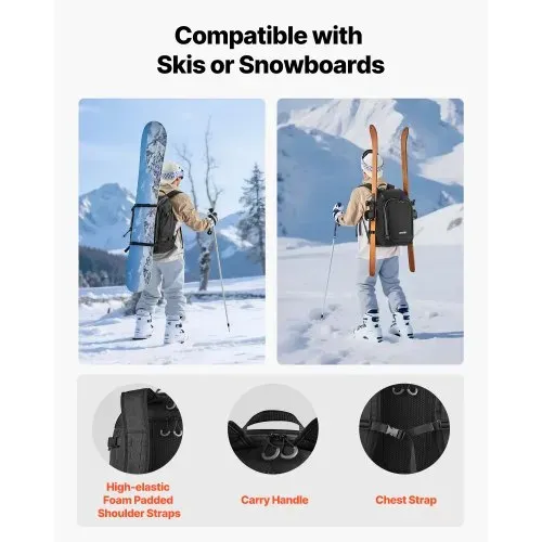 VEVOR Skitasche, 55 L, Reiserucksack für Snowboardstiefel, Skischuhtasche aus strapazierfähigem 1680D Oxford, Skisack für Ski, Snowboard, Helm, Schutzbrille, Handschuhe, Zubehör (schwarz) – Bild 6