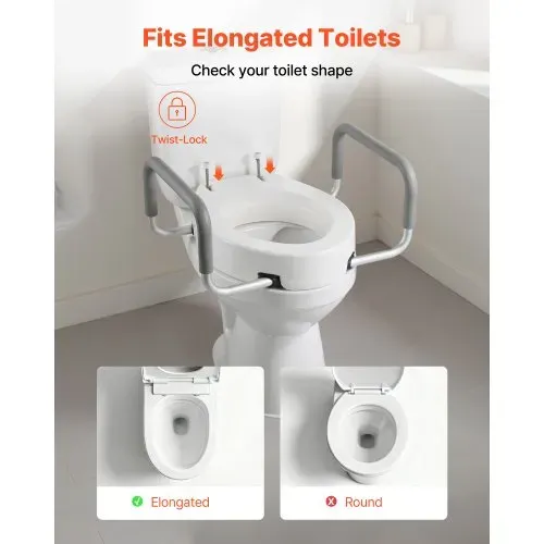 VEVOR Toilettensitzerhöhung Toilettenerhöhung mit 136 kg Tragkraft & 88,9 mm Hubhöhe, erhöhter Toilettensitz mit Armlehnen für ältere Menschen Senioren Behinderte Erwachsene, verbreiterter Sitz – Bild 2
