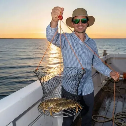 VEVOR Krabbenfallen mit Doppelringen 60 cm (oben) 50 cm (unten), Krabbenreusen 2 Stk. Faltbar mit Skala, 18,28 m Seil und Drahtgitterboden, Krabbensenke für Blaukrabben Wollhandkrabben – Bild 7