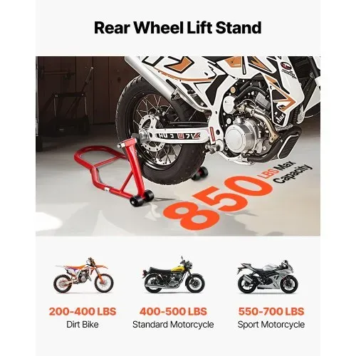 VEVOR Motorrad-Hinterradständer (385 kg Tragkraft), robuster Motorradständer mit U- und L-Gabelschwingenspule, verstellbarer Motorrad-Hebeständer für Suzuki Yamaha Honda Kawasaki, rot – Bild 2