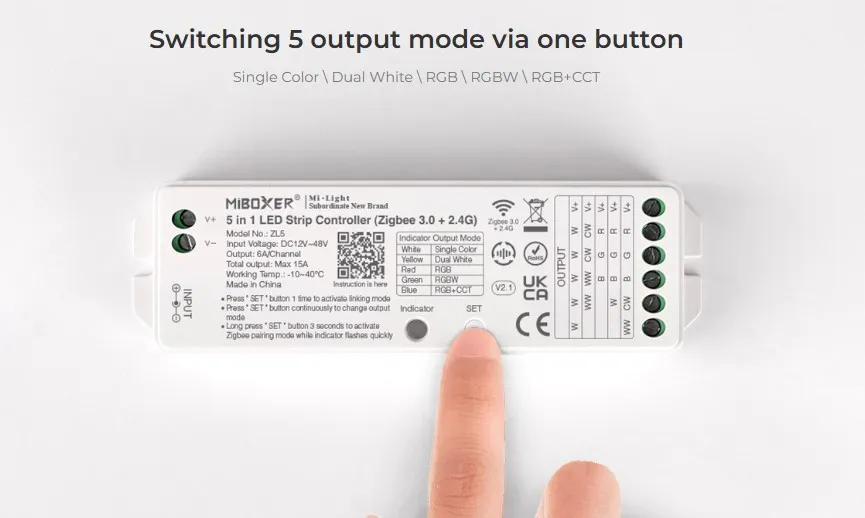 MiBoxer ZL5 LED Controller 5in1 RGB-WW (RGB-CCT) DC12~48V Zigbee 3.0/2.4G – Bild 2