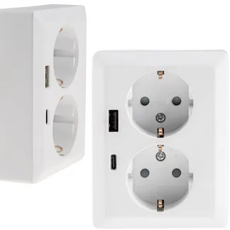 MILOS Schutzkontakt-Steckdose 2-fach 250V~/ 16A, 1x UP, USB A+C/PD, weiß matt MILOS Schutzkontakt-Steckdose 2-fach 250V~/ 16A, 1x UP, USB A+C/PD, weiß matt