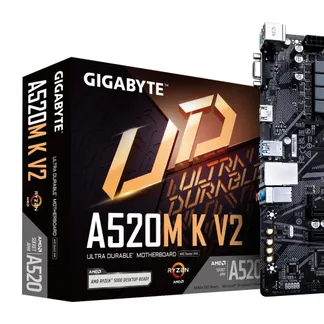 GIGABYTE A520M K V2 Mainboard – Unterstützt AMD Ryzen 5000 Serie AM4 CPUs, bis zu 5100MHz DDR4 (OC), PCIe Gen3 x4 M.2, GbE LAN, USB 3.2 Gen 1 GIGABYTE A520M K V2 Mainboard – Unterstützt AMD Ryzen 5000 Serie AM4 CPUs, bis zu 5100MHz DDR4 (OC), PCIe Gen3 x4 M.2, GbE LAN, USB 3.2 Gen 1