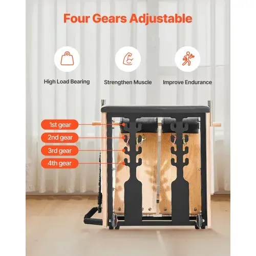 VEVOR Pilates-Stuhl, Kombi-Stühle mit geteilten Pedalen und Griffen, Yoga-Fitnesstrainer mit Rahmen aus Gummibaumholz, Trainingsreformer, Pilates-Widerstandstrainingsgerät für Training – Bild 3