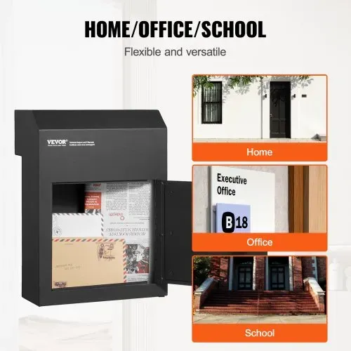 VEVOR Mauerdurchwurf Briefkasten, robuster Stahl-Einbaubriefkasten für Türen mit einer Stärke von 43 mm, Durchwurfbriefkasten inkl. 2 Schlüssel, 304 x 106 x 405 mm Briefkasten, Schwarz – Bild 5